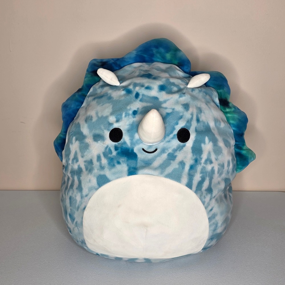 Squishmallows Jerome Triceratops‎ Kids 16 Inch Blue Tie Dye Dinosaur Plush Toy